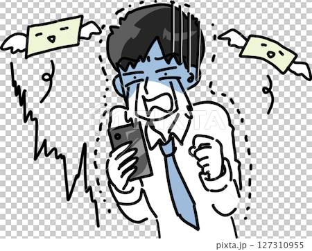 仮想通貨が大暴落して大泣きするサラリーマンのベクターイラスト 127310955