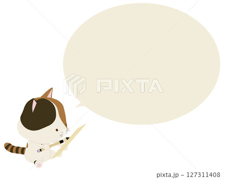 俳句を詠む三毛猫。吹き出し付き 俳句を詠む三毛猫。吹き出し付き 127311408