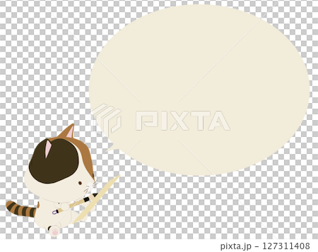 俳句を詠む三毛猫。吹き出し付き 俳句を詠む三毛猫。吹き出し付き 127311408