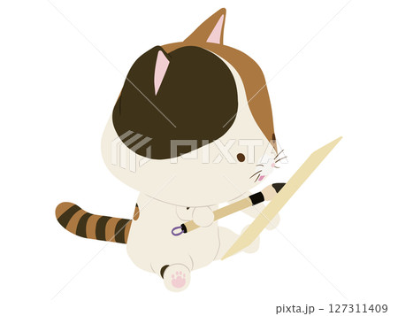 俳句を詠む笑顔の三毛猫 127311409