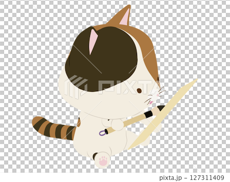 俳句を詠む笑顔の三毛猫 127311409