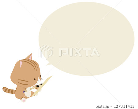 俳句を詠む茶トラ猫。吹き出し付き 127311413