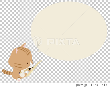 俳句を詠む茶トラ猫。吹き出し付き 127311413