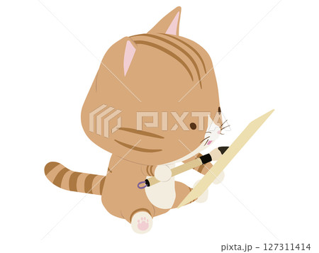 俳句を詠む笑顔の茶トラ猫 俳句を詠む笑顔の茶トラ猫 127311414