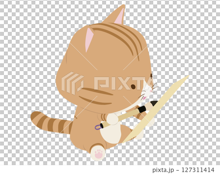 俳句を詠む笑顔の茶トラ猫 俳句を詠む笑顔の茶トラ猫 127311414