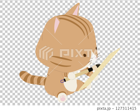 Brown tabby cat composing haiku Brown tabby cat composing haiku 127311415