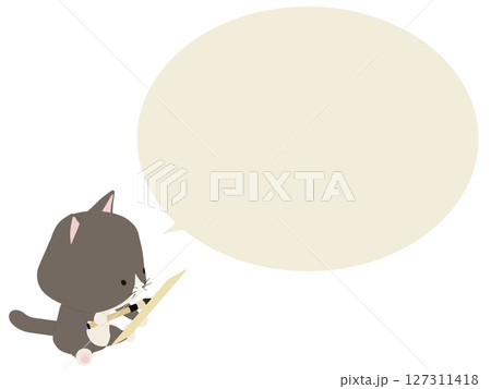 俳句を詠むハチワレ猫。吹き出し付き 127311418