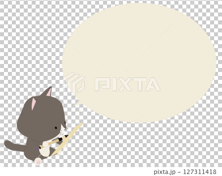 俳句を詠むハチワレ猫。吹き出し付き 127311418