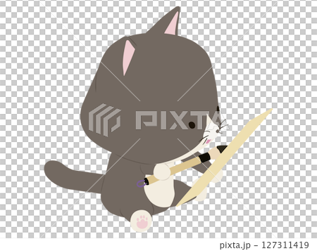 俳句を詠む笑顔のハチワレ猫 127311419