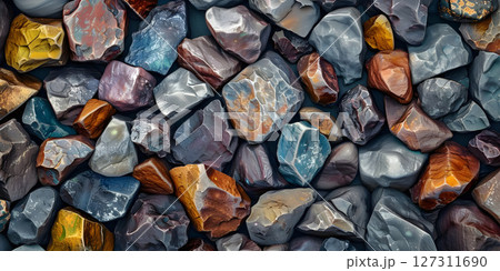 Vibrant Stone Texture Background, Colorful Stones Texture Background, Multicolored Stone Surface Background - Ai Generated 127311690