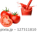 新鮮で真っ赤なとれたてトマトとトマトジュース 127311810