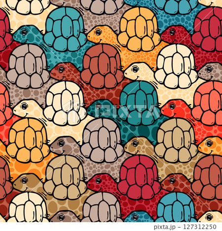 Bright turtle tessellation with bold cartoon color blocks Bright turtle tessellation with bold cartoon color blocks 127312250