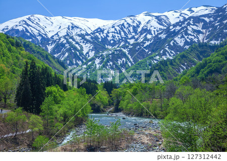 渓流玉川と残雪の山 渓流玉川と残雪の山 127312442
