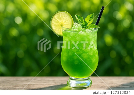 Summer Cocktail Illustration with Tropical Fruits Summer Cocktail Illustration with Tropical Fruits 127313024