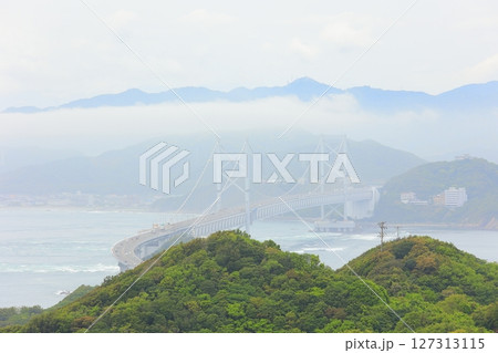 兵庫県 南あわじ市 霧に包まれた大鳴門橋 兵庫県 南あわじ市 霧に包まれた大鳴門橋 127313115