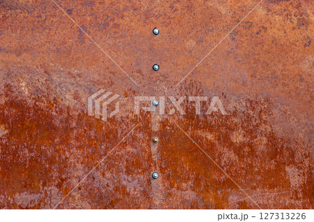 Rusty metal row of hexagonal heads 127313226