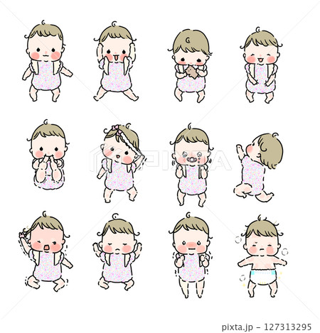 いろいろな表情の赤ちゃんのイラストセット 127313295