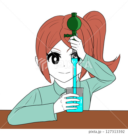 ホールピペットで薬品を吸う女の子 127313392