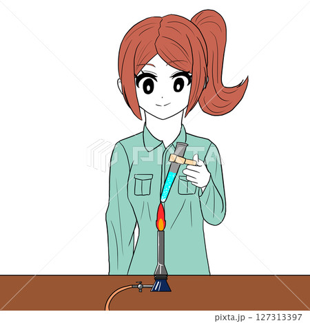 バーナーで試験管を加熱する女の子 127313397