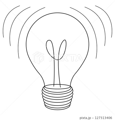 Coloring page for kids with outline drawing of glowing light bulb. Symbol of idea, creativity and learning. For entertaining kids, back to school or education black and white design printable, DIY. Coloring page for kids with outline drawing of glowing light bulb. Symbol of idea, creativity and learning. For entertaining kids, back to school or education black and white design printable, DIY. 127313406