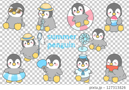 シンプルなペンギンの夏のイラストセット 127313826