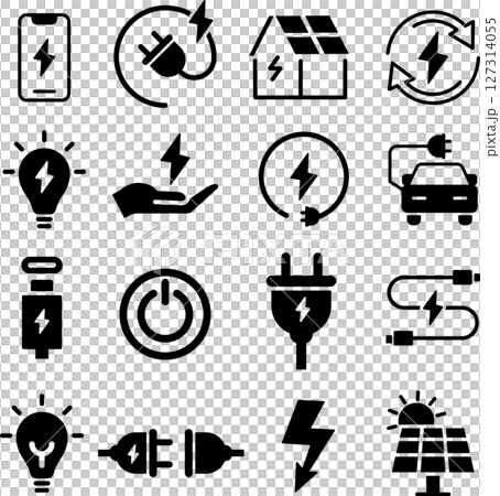 モノクロの電気に関するシルエットアイコンセット 127314055