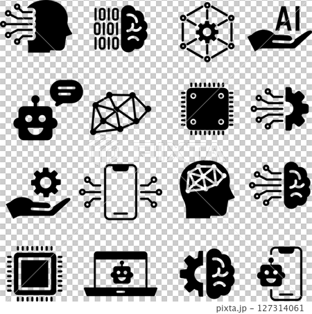 モノクロのaiに関するシルエットアイコンセット 127314061