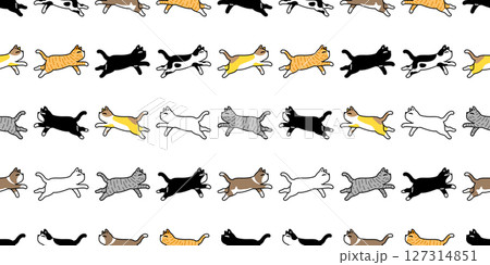 cat seamless pattern swimming calico kitten cartoon doodle pet animal illustration tile background gift wrapping paper repeat wallpaper scarf isolated 127314851