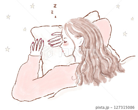 ロングヘアの寝る女性 127315086