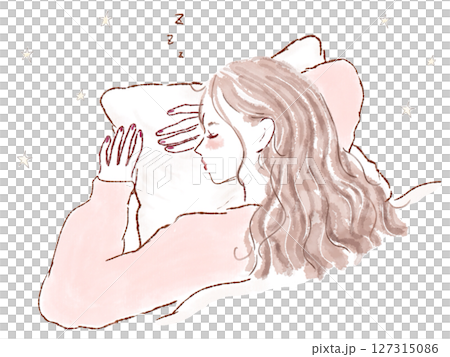 ロングヘアの寝る女性 127315086