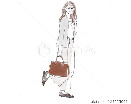 ジャケットスーツのオシャレな女性の全身 127315091