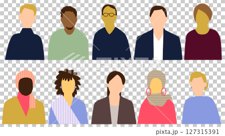 People from various countries, front upper body icon set, 10 people, no facial expression People from various countries, front upper body icon set, 10 people, no facial expression 127315391