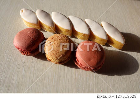 An Exciting and Delicious Assortment of Colorful Macarons and Other Sweet Treats to Enjoy 127315629