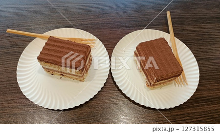 Delicious and tempting Chocolate Layered Desserts served on stylish Paper Plates for all occasions 127315855
