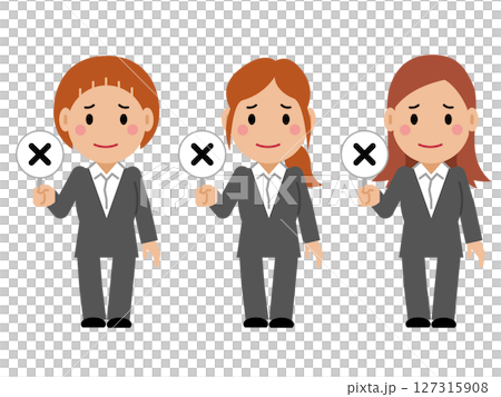 A young woman in a gray suit holds up her incorrect answer card. Part 2 127315908