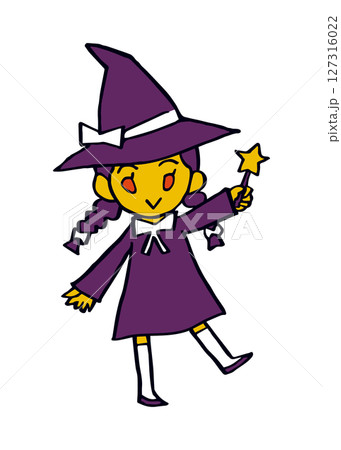 ポップで個性的な魔法使いの女の子の手描きイラストカット 127316022
