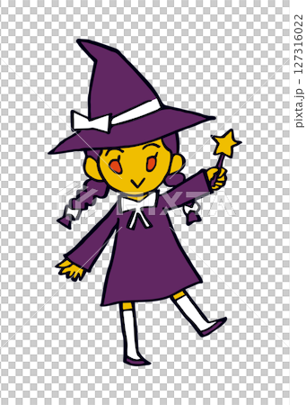 ポップで個性的な魔法使いの女の子の手描きイラストカット 127316022
