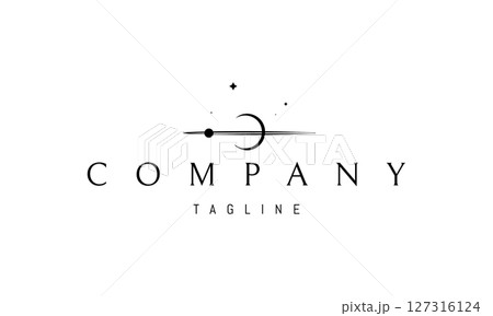 Vector logo with an abstract image of a planet with an orbit against the background of open space. 127316124