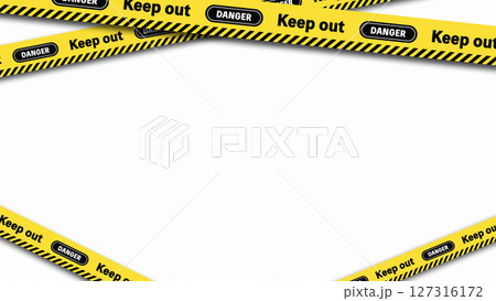 Keepout、DANGERのバリケードテープ（上下交差） 127316172