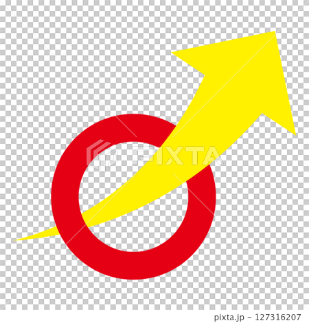 Right-sloping arrow passing through a round frame Growth White background 127316207