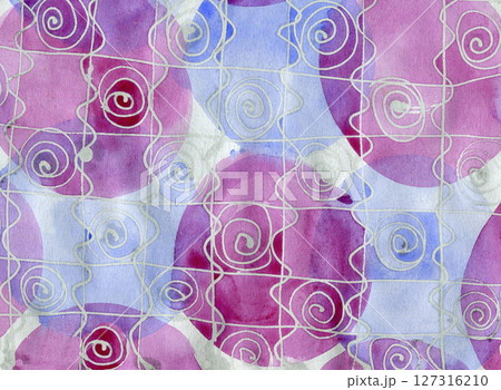 Abstract watercolor background, dynamic circles and spirals, calming meditation, modern pattern. 127316210
