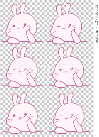 Set of 6 rabbit icons resting on cheek (pink) Set of 6 rabbit icons resting on cheek (pink) 127316318