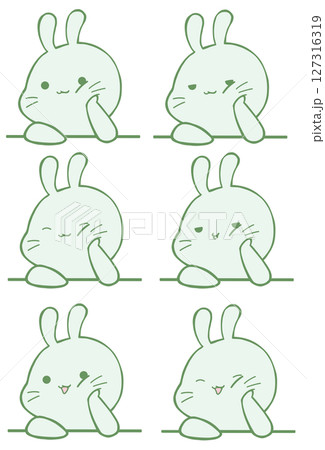 頬杖するうさぎのアイコン6種セット(緑色) 127316319