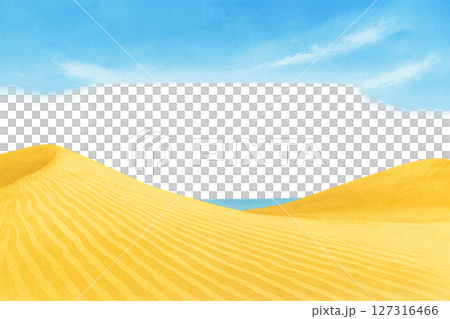鳥取沙丘藍天夏日清爽旅行框水彩風格插圖透明PNG 127316466