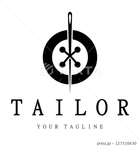 tailor logo icon illustration template combination of buttons for clothes, thread and sewing machine, for clothing product design, convection companies, fashion in vector form 127316630