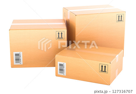 Cardboard shipping boxes set. 3D rendering 127316707