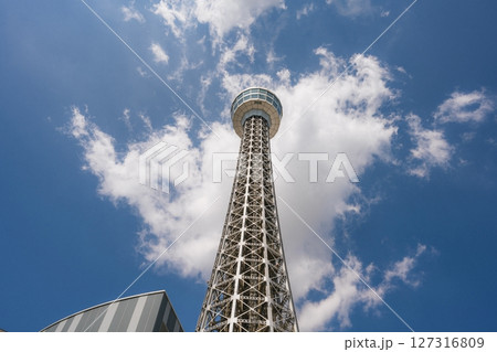 Yokohama, Japan - 05 June 2025 : Yokohama Marine Tower near Tokyo, Japan, which was filmed on a clear afternoon in early summer Yokohama, Japan - 05 June 2025 : Yokohama Marine Tower near Tokyo, Japan, which was filmed on a clear afternoon in early summer 127316809
