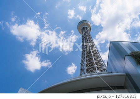 Yokohama, Japan - 05 June 2025 : Yokohama Marine Tower near Tokyo, Japan, which was filmed on a clear afternoon in early summer 127316815
