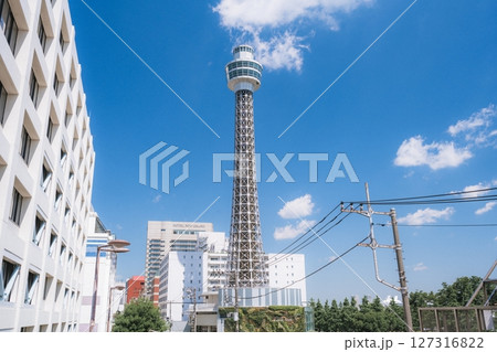 Yokohama, Japan - 05 June 2025 : Yokohama Marine Tower near Tokyo, Japan, which was filmed on a clear afternoon in early summer Yokohama, Japan - 05 June 2025 : Yokohama Marine Tower near Tokyo, Japan, which was filmed on a clear afternoon in early summer 127316822
