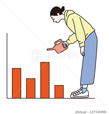 グラフ 経済 成長 女性 お金 ベクター グラフ 経済 成長 女性 お金 ベクター 127316900